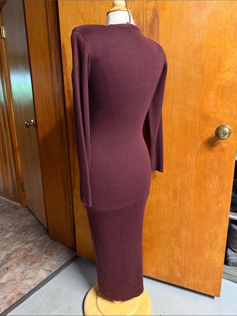 Carole Little VINTAGE Long Sleeve Ribbed Midi Dress in Burgundy Plum